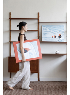 若奈 手绘画！Herm@s早年绝版《橙色礼物》客厅玄关餐厅装饰画