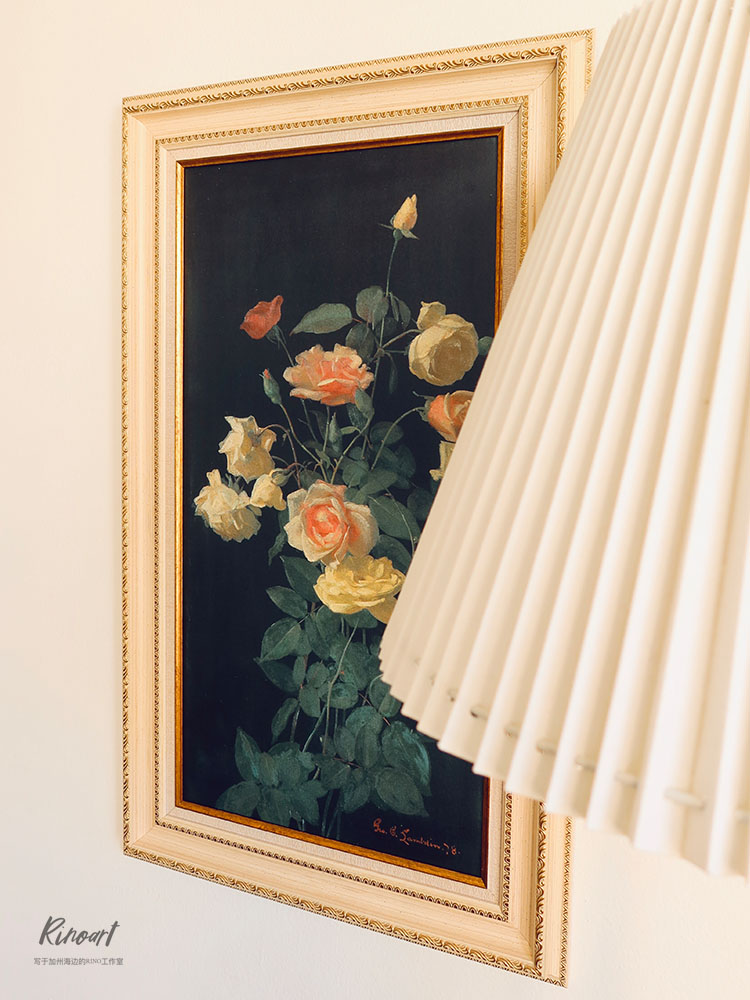 犀牛艺廊Rose1878鲜活花卉玫瑰花艺术画实木框客厅玄关装饰画沙发
