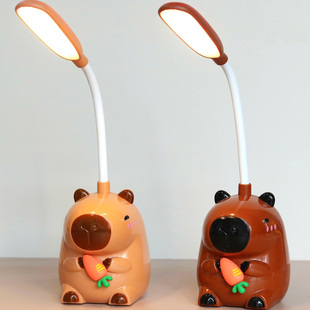 现货风扇可爱学生便携带学校桌面摆件办公室卡通水豚小电扇小台灯