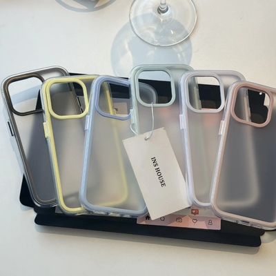 适用苹果15promax手机壳小众ins简约彩色边框磨砂三合一iphone14pro新款13女款14可爱13pro防摔12pro全包硬壳