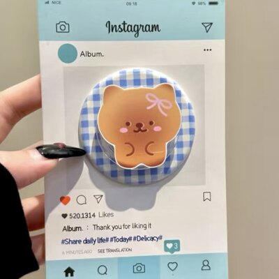 ins蓝底格纹饼干小熊磁吸支架适用MagSafe手机强力吸附桌面可伸缩