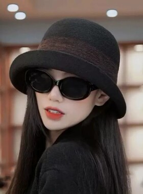 渔夫帽女感秋冬新款优雅卷边礼帽