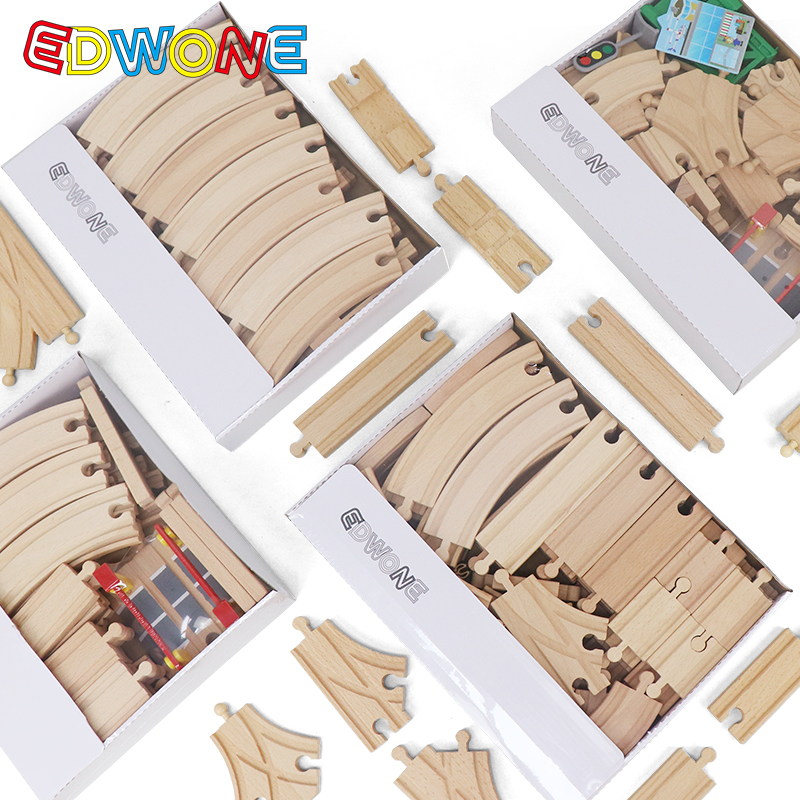 edwone木制轨道车男孩女孩拼装玩具拼插积木木质火车轨道拓展包