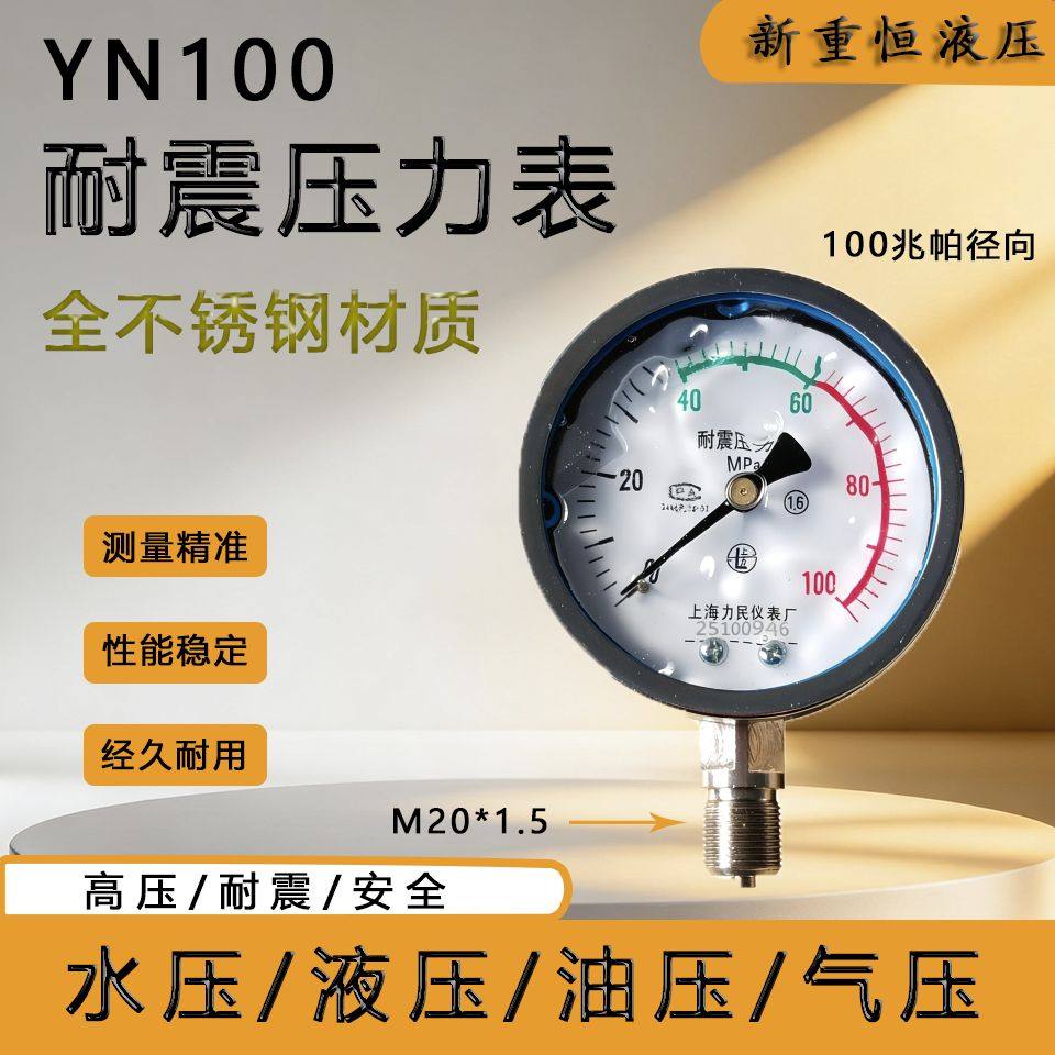 上海力民仪表厂Yn100耐震压力表100兆帕液压油表,五金/工具,压力表,淘宝优惠券,粉丝福利购,淘宝优惠卷