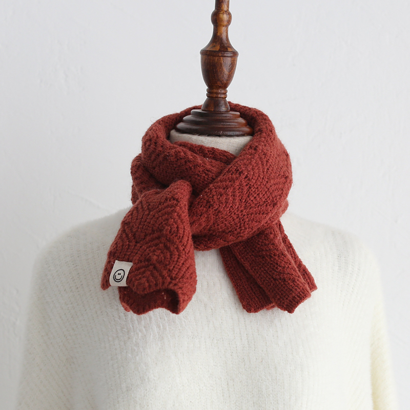 安克拉红针织短款小围巾韩系镂空