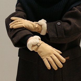 温暖不起球高级感麂皮绒手套女士2025秋冬季保暖加绒防寒护手触屏