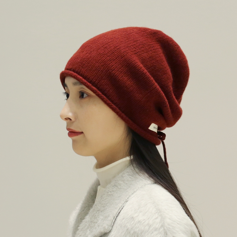 100%羊毛洋气时髦抽绳针织帽