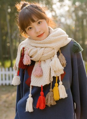 少女长款流苏学生原宿风软妹围巾
