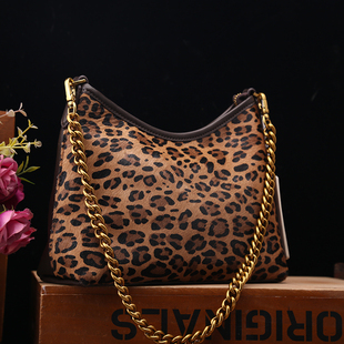 马毛包包正品2025新款豹纹女包水桶包单肩斜挎包链条包通勤女包