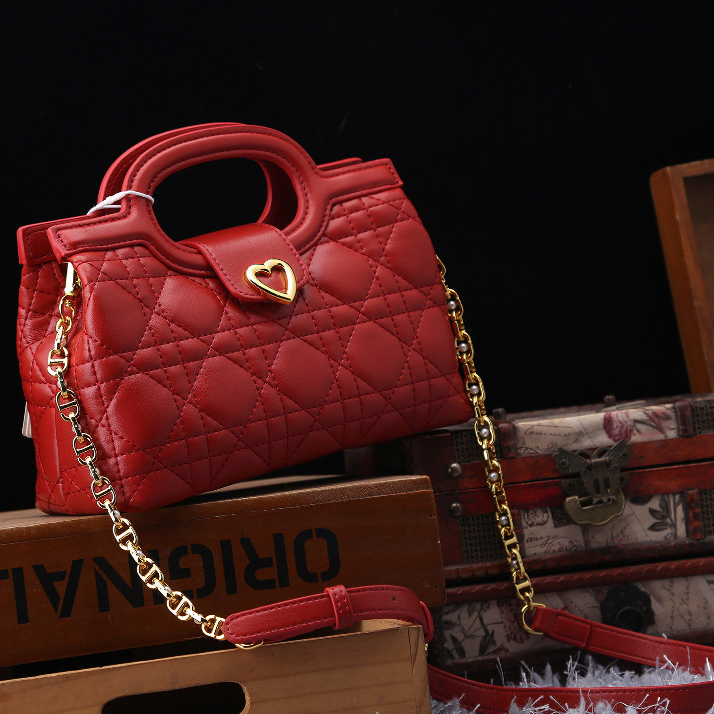 真皮女包结婚包大红色菱格纹小方包女2026新款戴妃包斜挎手提包