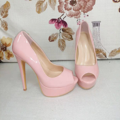 大码鱼嘴40-43防水台反串高跟鞋