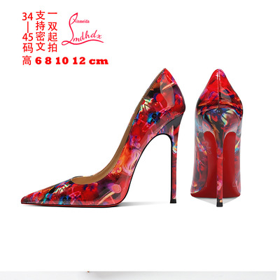 C漆皮红底高跟鞋12cm平替2025夏欧美尖头浅口细跟性感职业工作鞋L