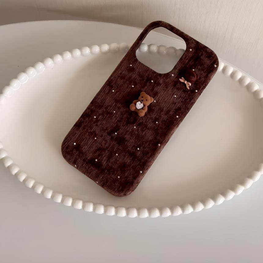 新款美拉德带钻立体小熊苹果17ProMax适用17Pro可爱卡通16趣味搞怪15创意个性14全包保护套13防摔手机壳女