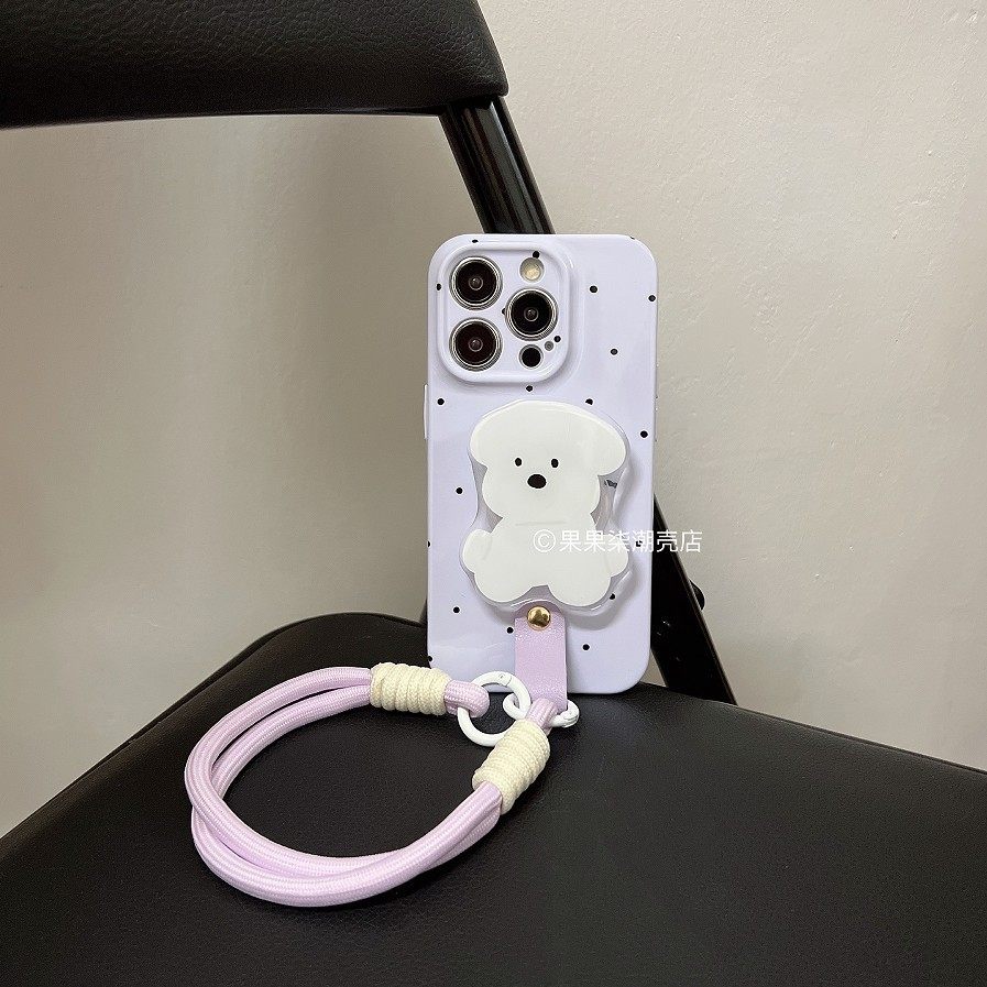 紫色小奶狗支架苹果17promax壳带链条创意小众16Pro艺术ins风15可爱卡通14全包保护套13防摔手机壳女,3C数码配件,手机保护套/壳,淘宝优惠券,粉丝福利购,淘宝优惠卷