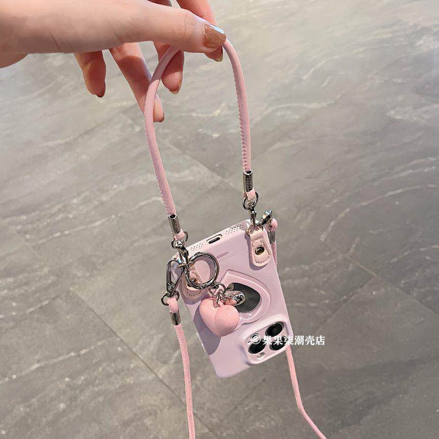 高颜值粉底爱心镜面苹果17Promax适用17Pro超火少女心15创意个性14简约高级感13全包防摔保护套手机壳女