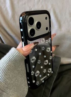 镜面蓝色星星线条KT猫苹果17Promax适用17Pro可爱卡通16日韩简约15趣味小众14全包保护套13防摔手机壳女