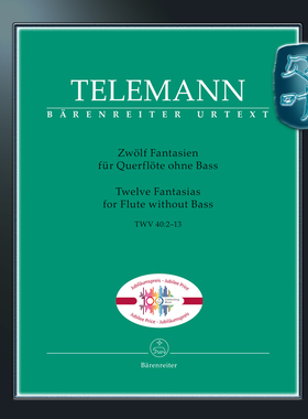 骑熊士100周年纪念版 泰勒曼 十二首无伴奏幻想曲 TWV40 2-13 长笛独奏 Telemann Twelve Fantasias for Flute without BA02971
