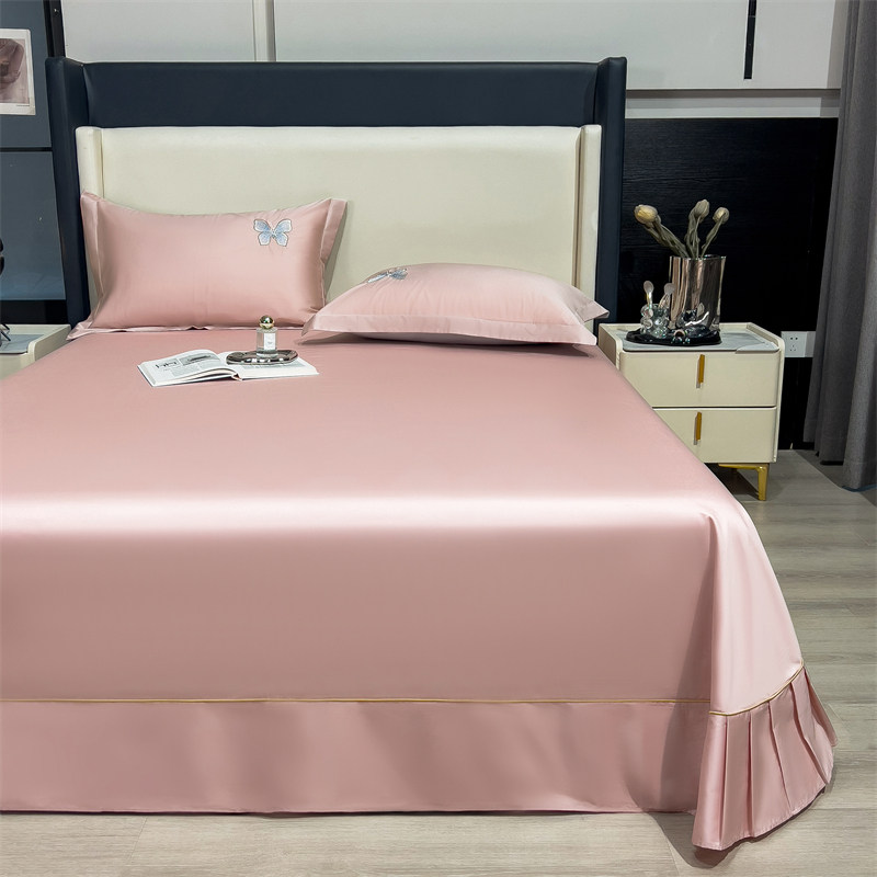 A类纯棉轻奢床单单件春秋100全棉纯色双人被单1.8米枕套三件套