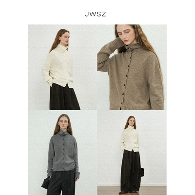 JWSZ  全羊毛随性多穿纽扣沙漏领倒T开衫毛衣