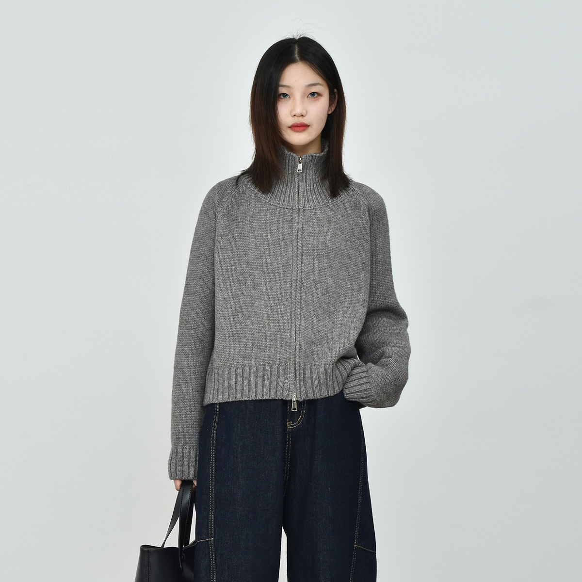 JWSZ“佰搭神器”立领双拉链毛衣外套外穿内搭通勤针织开衫上衣