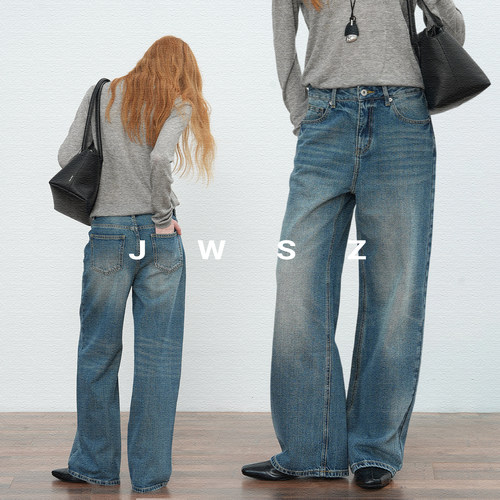 JWSZ“蓝调时刻”日本进口冈山KUROKI黑木复古水洗磨白直筒牛仔裤