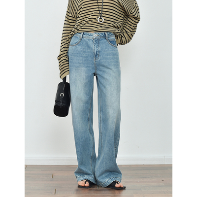 JWSZ 欧洲进口 土耳其时髦高腰显瘦阔腿直筒水洗牛仔裤