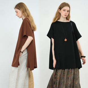 JWSZ“人生大T”极简侧开叉一字领大版廓形蝙蝠袖T恤