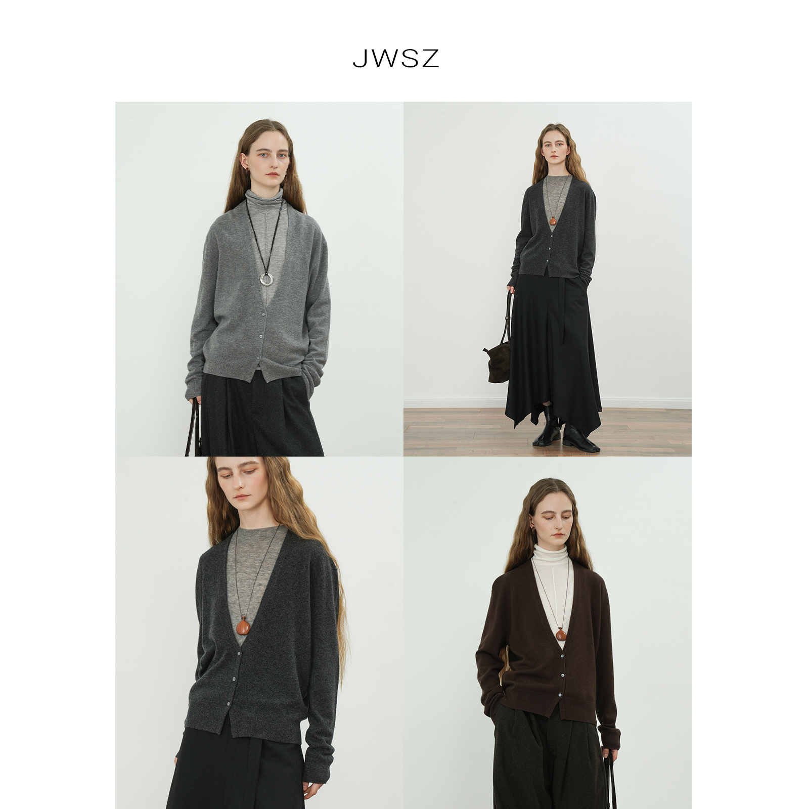 JWSZ “极简松弛”复古休闲百搭叠穿深v针织开衫