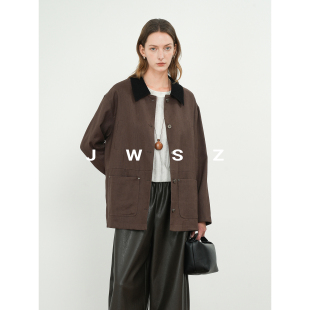 外套 老钱风100%亚麻撞色翻领廓形工装 JWSZ 自然主义
