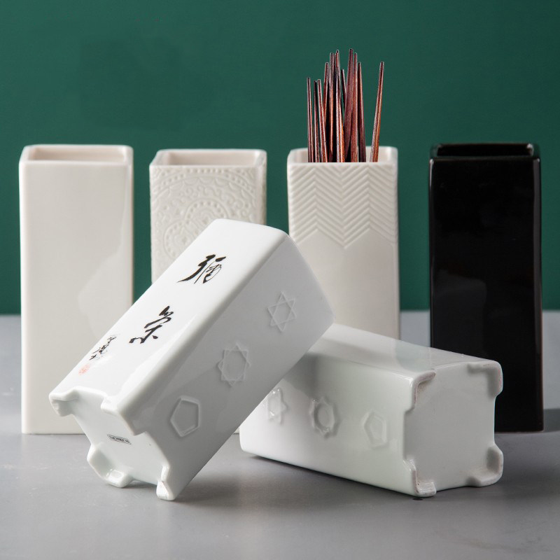 面馆用陶瓷筷子筒 方形花插罐子 韩式纯黑色笔筒桌上多功能收纳筒,餐饮具,餐具笼/架,淘宝优惠券,粉丝福利购,淘宝优惠卷