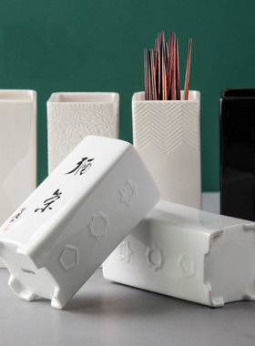 面馆用陶瓷筷子筒 方形花插罐子 韩式纯黑色笔筒桌上多功能收纳筒