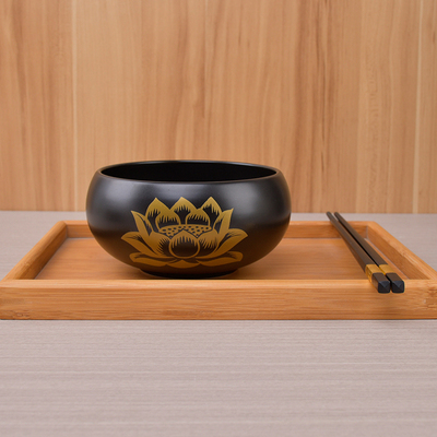 5寸纯黑陶瓷和尚碗钵碗佛文化居士素食碗僧人佛碗陶瓷碗钵可定制
