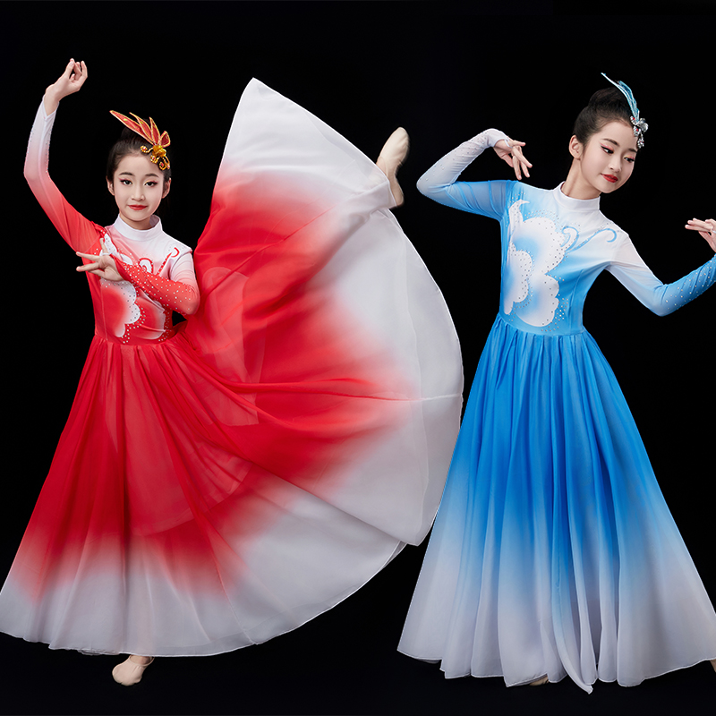 儿童开场舞大摆裙演出服灯火里的中国舞蹈万疆古典舞合唱服现代舞