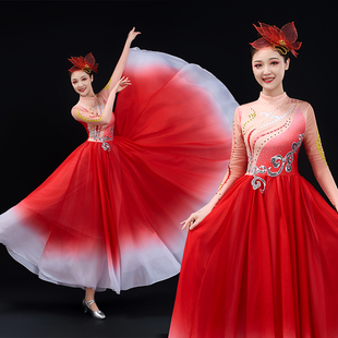 大摆裙演出服灯火里 中国飘逸大型舞台演出服广场舞扇子舞古典舞