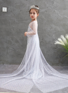 女童elsa儿童新款爱莎连衣裙子冰雪奇缘2艾莎公主裙白色拖尾衣服