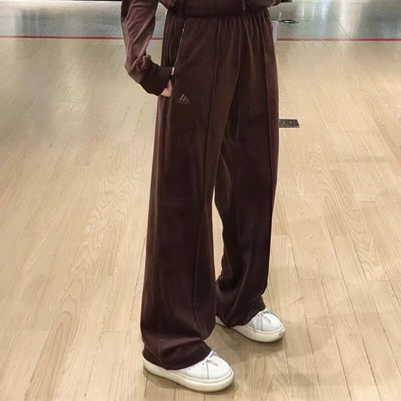 阿迪达斯女子春秋季运动舒适休闲天鹅绒保暖针织直筒长裤JX6844