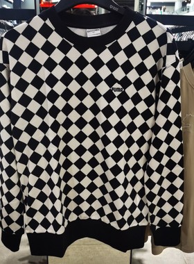 Puma彪马2023年春秋季男子休闲圆领棋盘格时尚运动套头卫衣621897