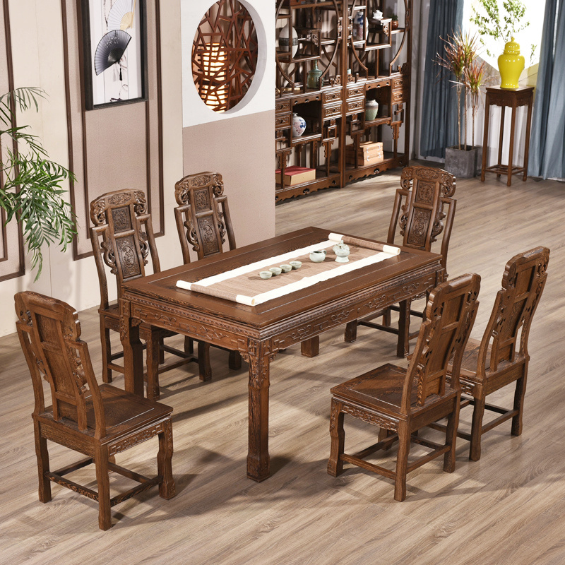 榫卯鸡翅木餐桌红木家具