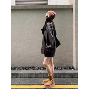 UGG桑坡村雪地靴厚底栗色女款冬季新款加绒加厚增高套筒保暖棉靴