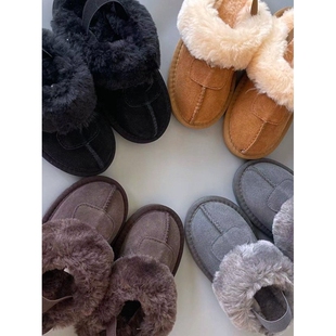 UGG河南桑坡村真皮毛一体儿童雪地靴2026新款儿童拖鞋亲子款后跟