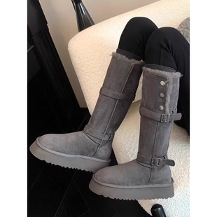 UGG灰色长筒雪地靴女2026冬季新款厚底中筒加绒东北棉鞋保暖高筒
