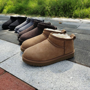 UGG周冬雨明星同款 羊皮毛一体雪地靴男女短筒迷你低帮棉鞋裸标休