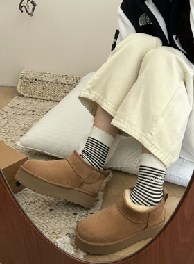 UGG河南桑坡周冬雨mini同款羊皮毛一体雪地靴女24新款加厚厚底5厘