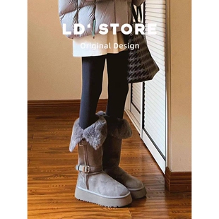 UGG厚底灰色长筒雪地靴女2026新款冬季增高鞋子加绒加厚保暖东北