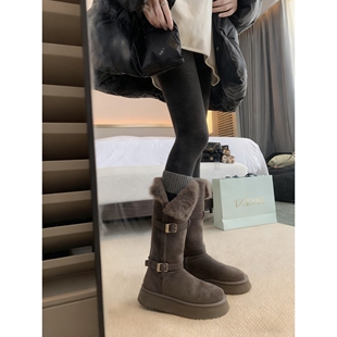 UGG灰色长筒雪地靴女2026冬季新款厚底中筒加绒东北棉鞋保暖高筒