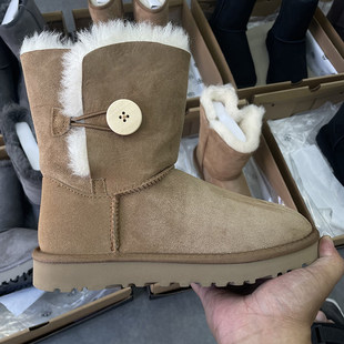 UGG河南桑坡村羊皮毛一体雪地靴5803木扣真皮女中筒防滑羊毛毛鞋