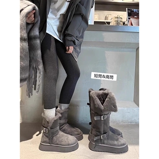 UGG桑坡厚底雪地靴女款羊皮毛一体冬季中筒加厚加绒防滑保暖扣带