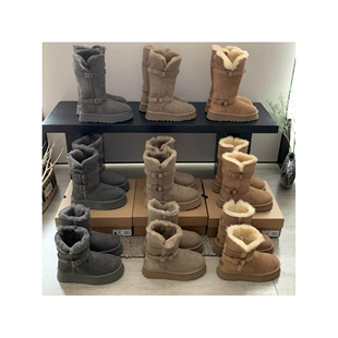 UGG桑坡雪地靴女冬季新款皮扣骑士靴加绒加厚棉鞋羊皮毛一体毛长
