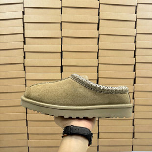 UGG河南桑坡村雪地靴女款平底民族风撞色编织平底拖鞋牛皮羊毛雪