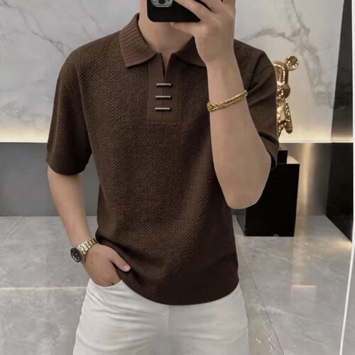 夏季男士老钱风美拉德棕POLO衫